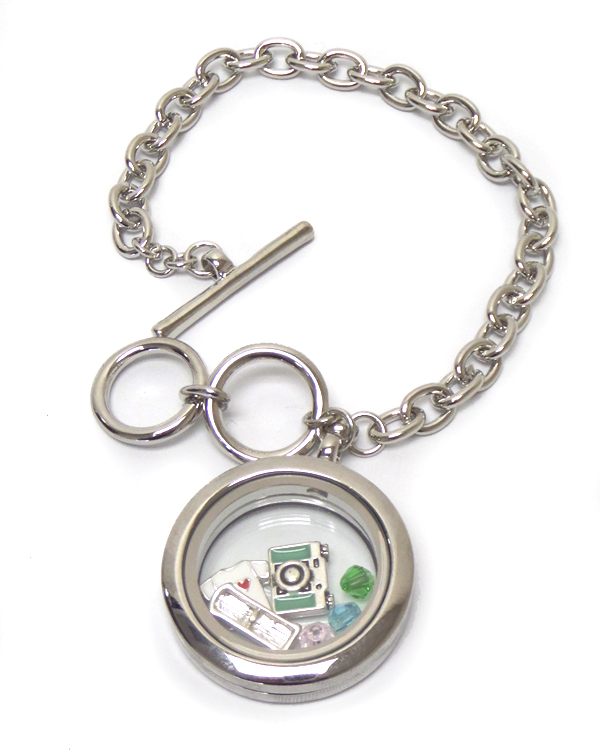 Origami style floating travel charms inside locket bracelet