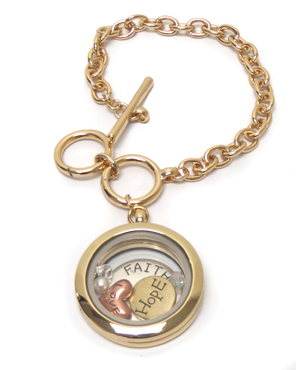 Origami style floating love charms inside locket bracelet