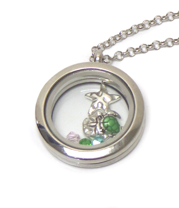 Origami style floating sealife charms inside locket pendant necklace