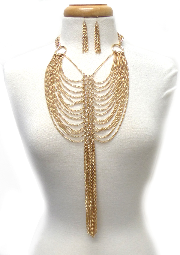 MULTI LAYER FINE CHAIN AND TASEEL DROP NECKLACE SET