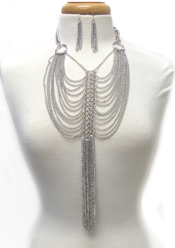 MULTI LAYER FINE CHAIN AND TASEEL DROP NECKLACE SET