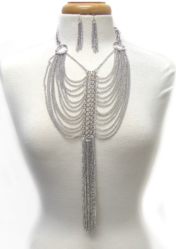 Multi layer fine chain and taseel drop necklace set