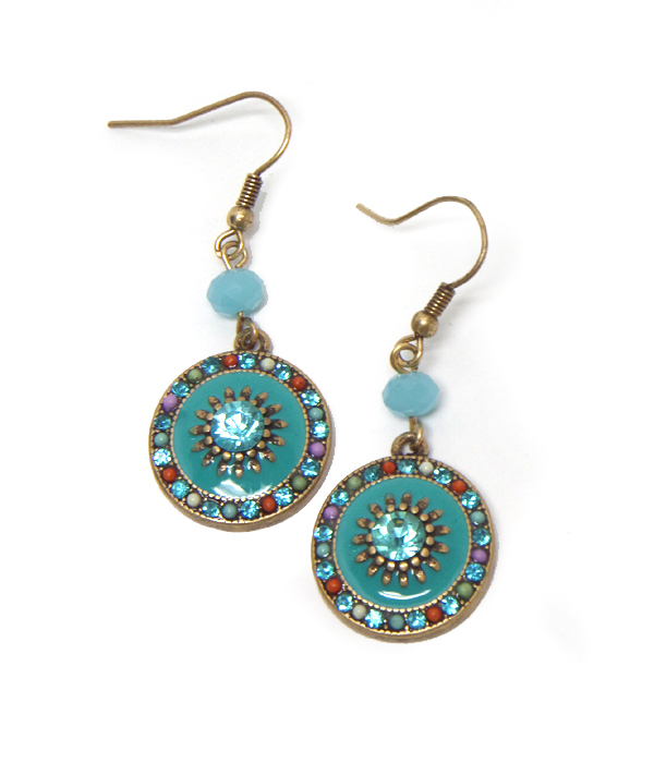 Crystal and epoxy disk drop earring