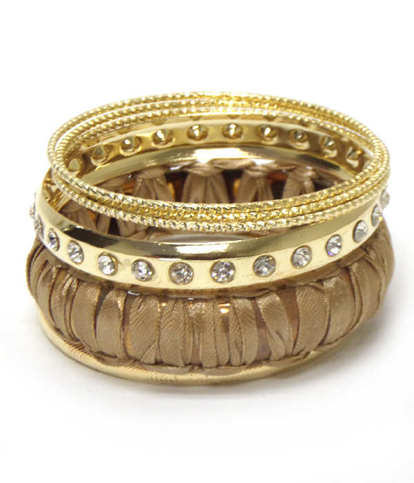 Crystal and fabric wrap multi stackable bangle bracelet set of 6