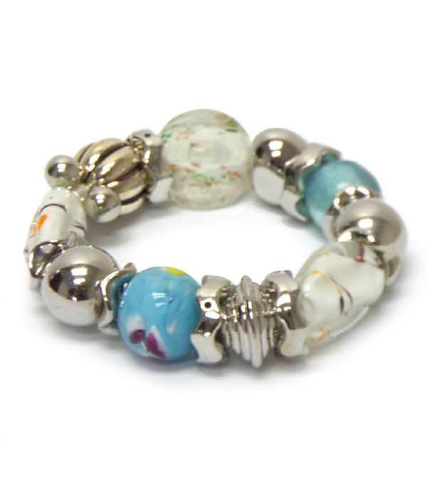 Metal ball and murano glass mix stretch bracelet