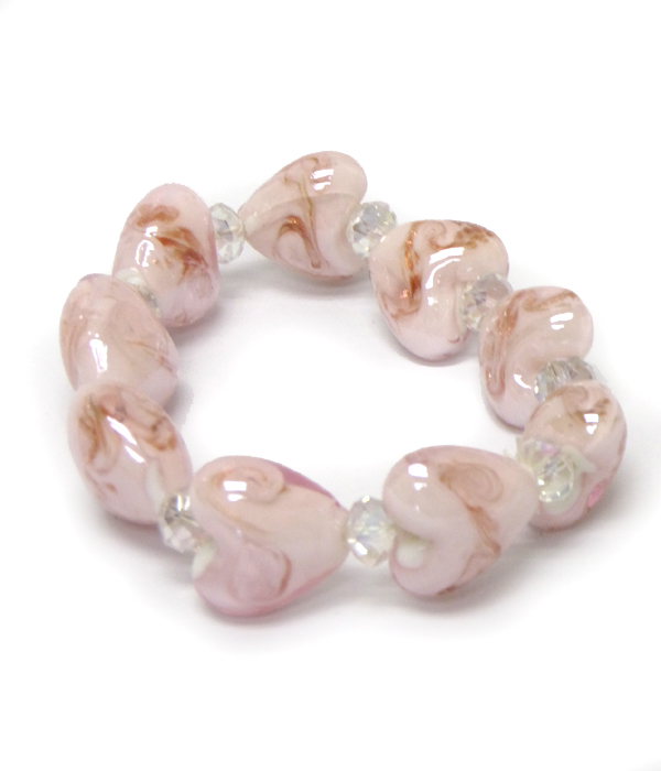 Murano glass multi heart stretch bracelet