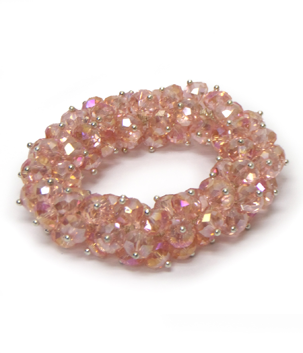 Crystal cut facet glass beads stretch bracelet