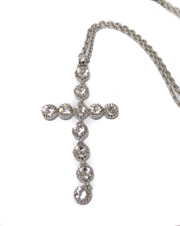 Crystal cross pendant long necklace
