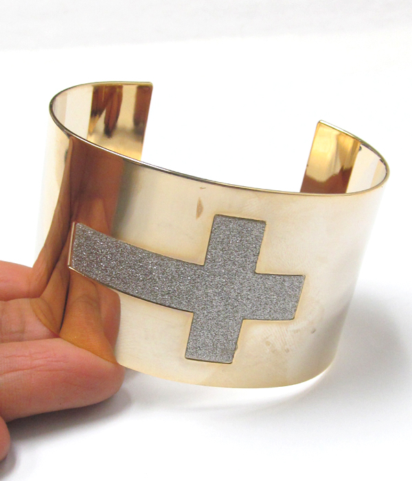 Electro plating sandpaper cross metal bangle bracelet