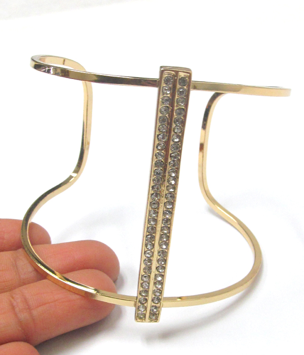 Electro plating and crystal stud bar and wire art bangle bracelet