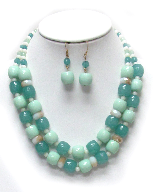 Multi acrylic ball link double layer necklace earring set