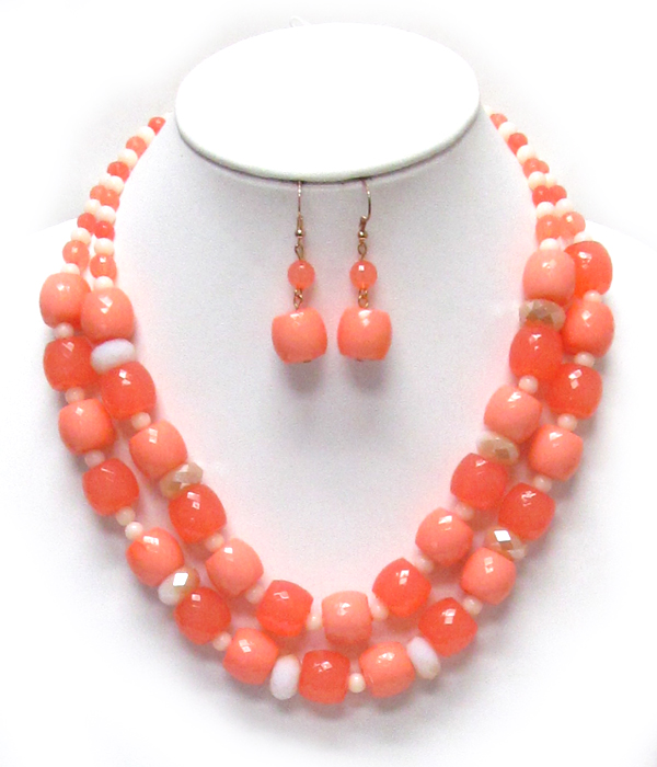 Multi acrylic ball link double layer necklace earring set
