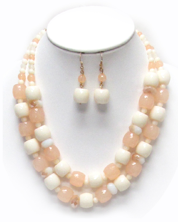 Multi acrylic ball link double layer necklace earring set