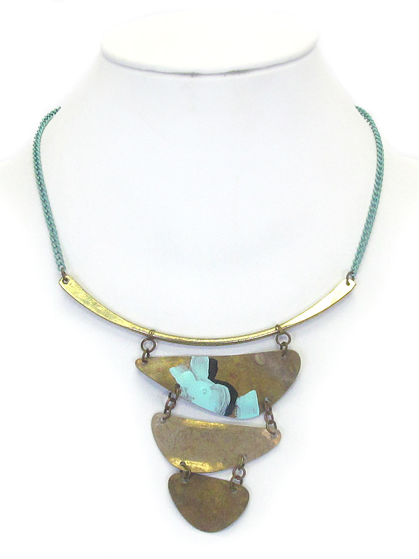 Patina statement metal pendant necklace