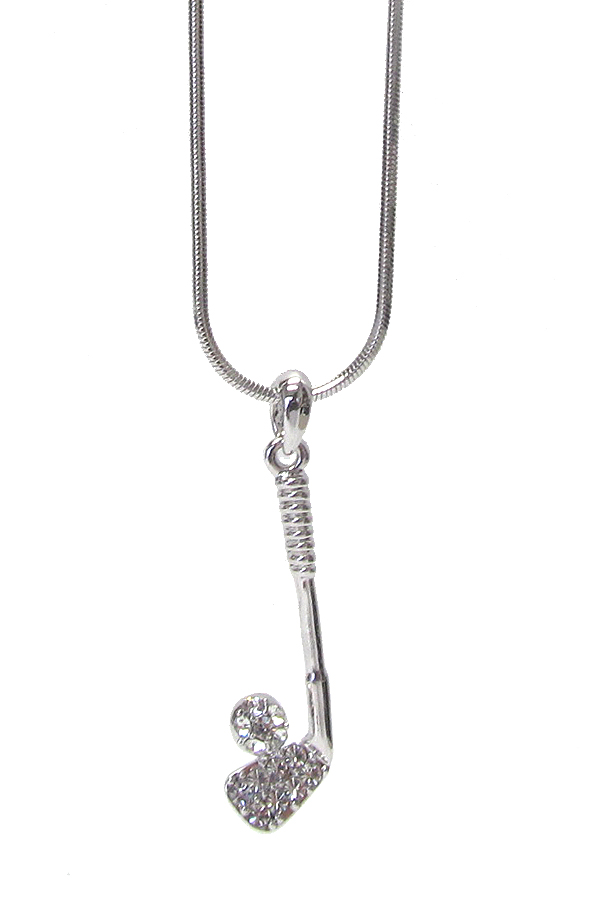 WHITEGOLD PLATING CRYSTAL GOLF CLUB PENDANT NECKLACE