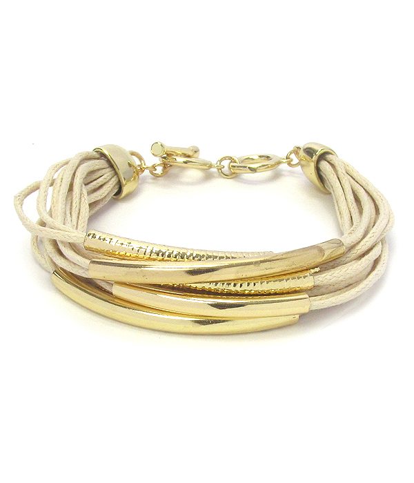 Multi metal tube and suede chain toggle bracelet