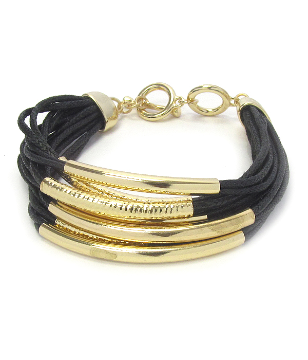Multi metal tube and suede chain toggle bracelet