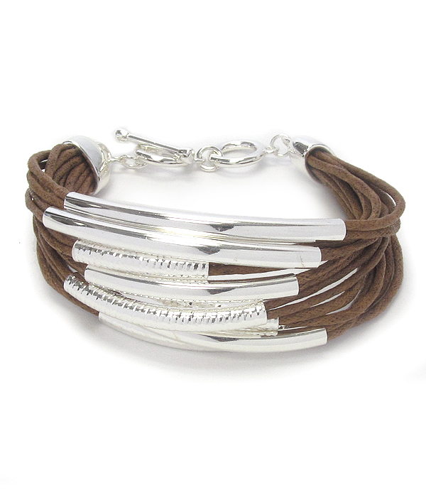 MULTI METAL TUBE AND SUEDE CHAIN TOGGLE BRACELET