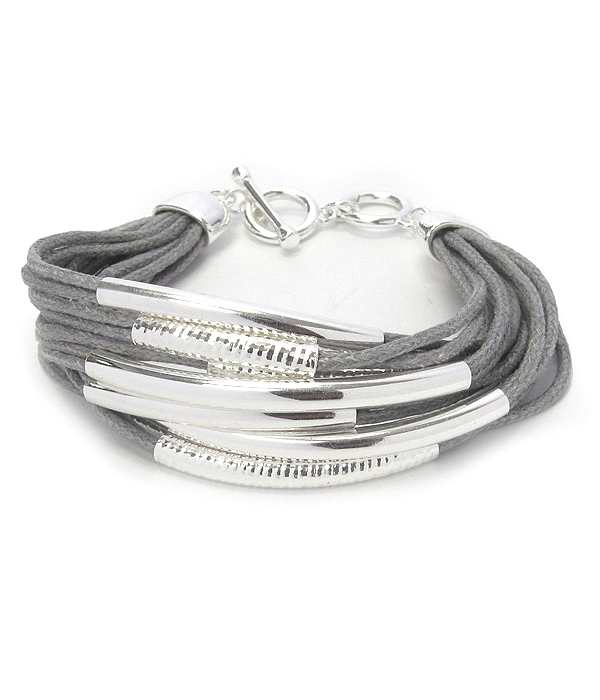 MULTI METAL TUBE AND SUEDE CHAIN TOGGLE BRACELET