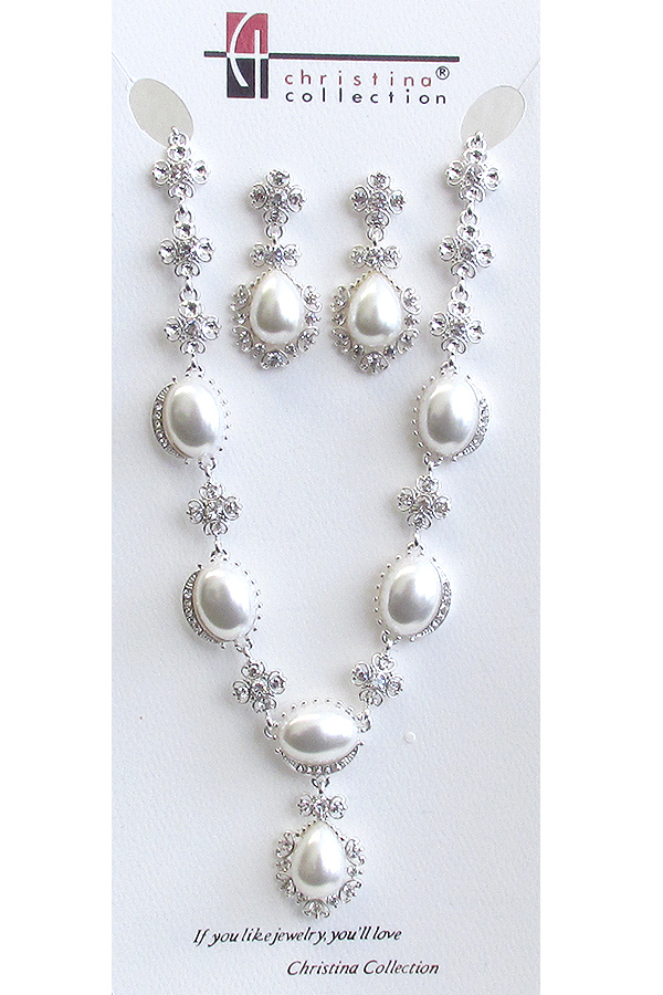 Bridal multi pearl and crystal mix necklace set