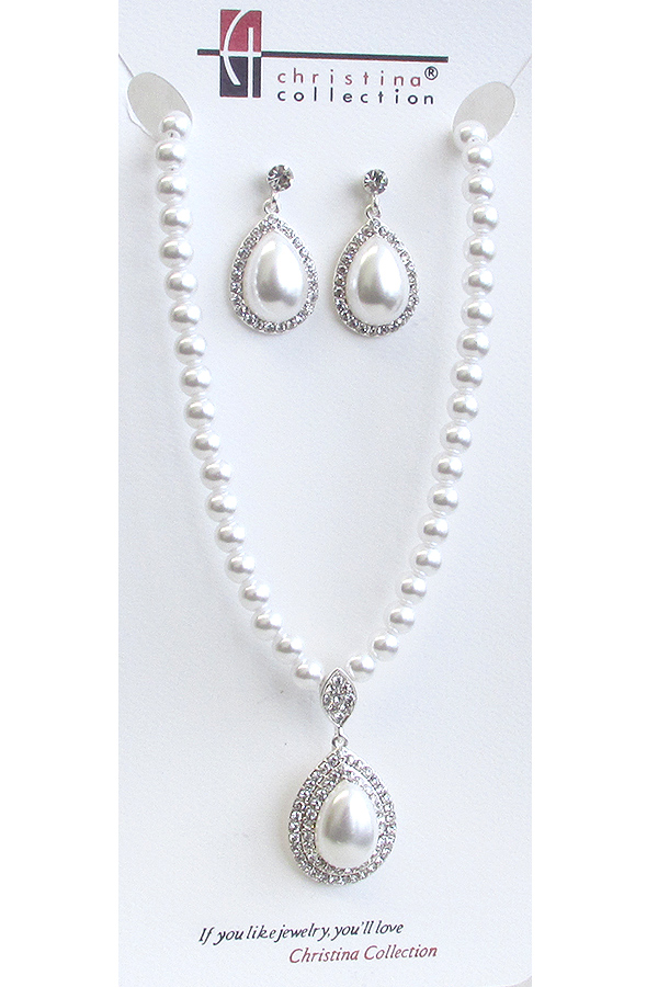 Bridal multi pearl and crystal mix necklace set
