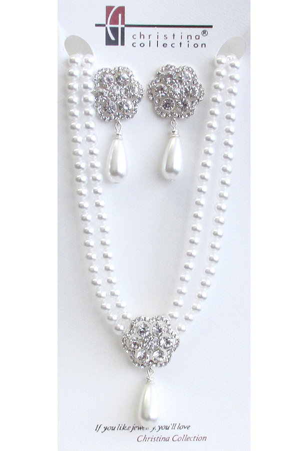 BRIDAL MULTI PEARL AND CRYSTAL MIX NECKLACE SET