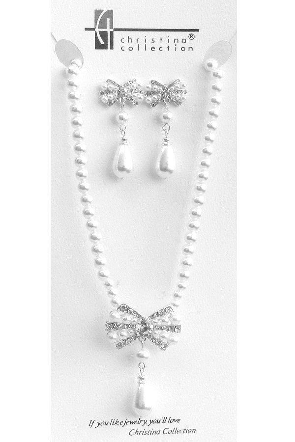 Bridal multi pearl and crystal mix necklace set