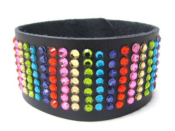 CRYSTAL STUD LEATHER WRIST BAND