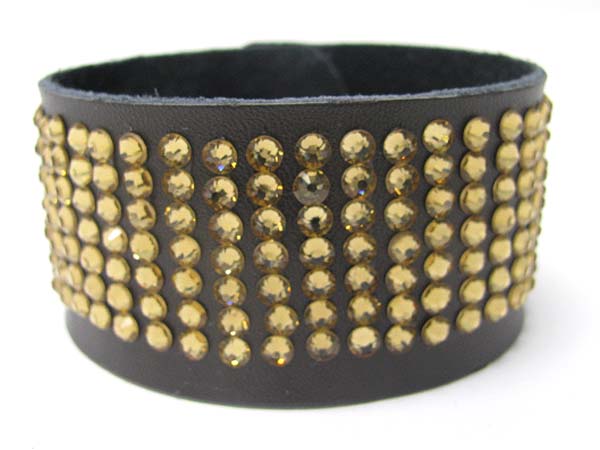Crystal stud leather wrist band