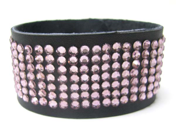 CRYSTAL STUD LEATHER WRIST BAND