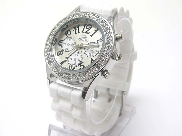 Double line crystal color rubber band fashion watch