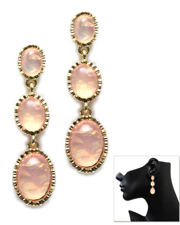 Triple puffy abalone stone drop earring
