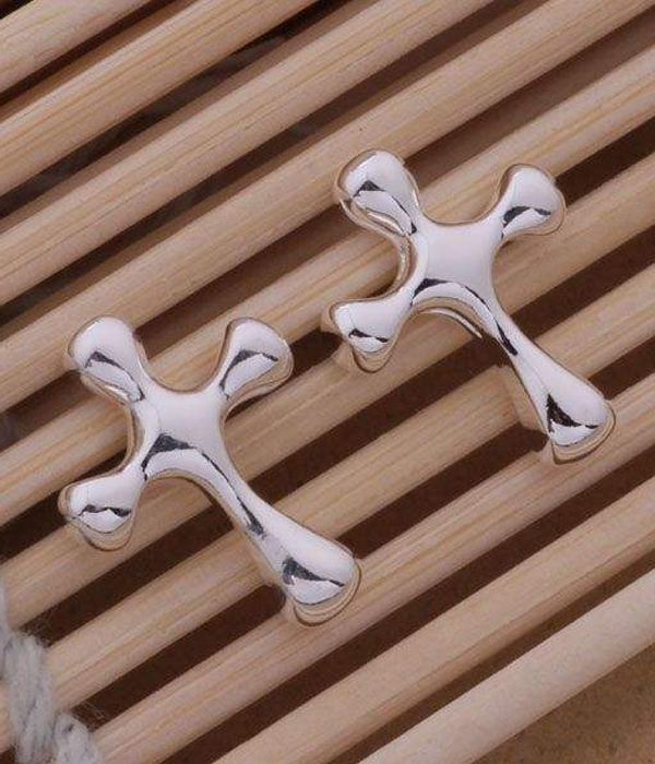 925 sterling silver plated cross earring