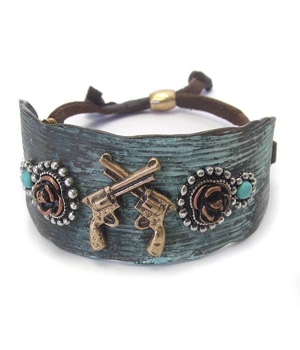 TEXTURED CHUNKY METAL AND SUEDE PULL TIE BRACELET - GUNS AND ROSES