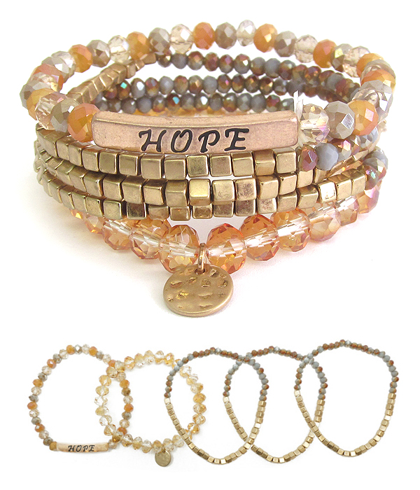 Semi precious stone 4 stretch bracelet set