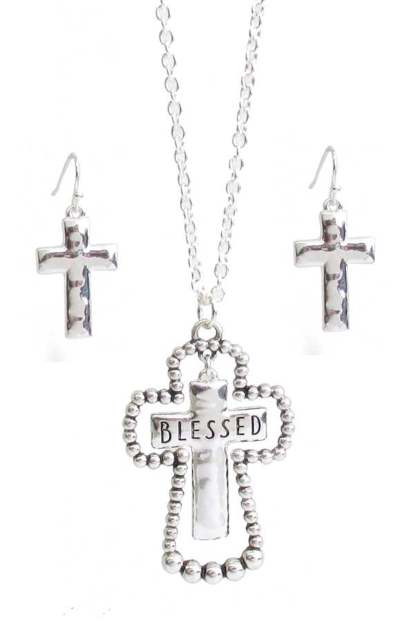 RELIGIOUS INSPIRATION CROSS PENDANT NECKLACE SET - BLESSED
