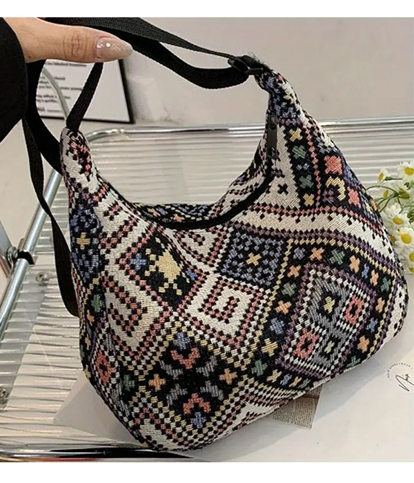 Nylon ethnic print tote bag