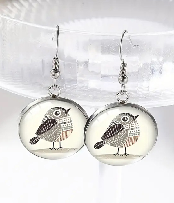 Glass dome bird earring
