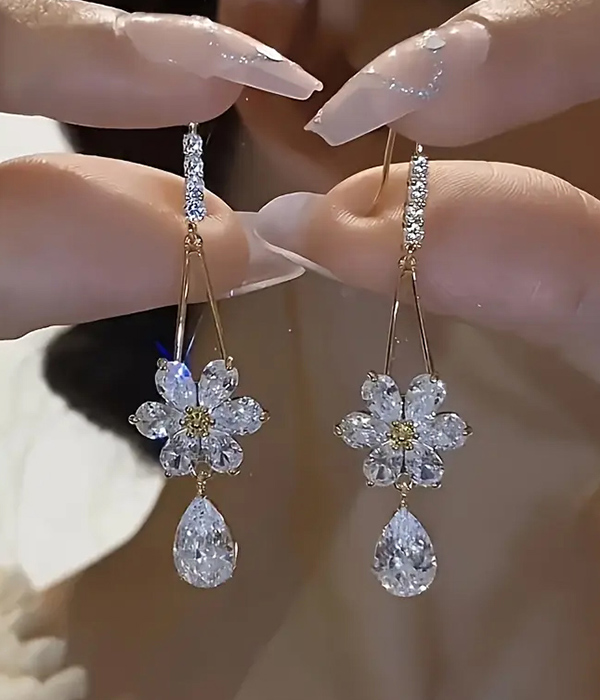 Crystal flower drop earring