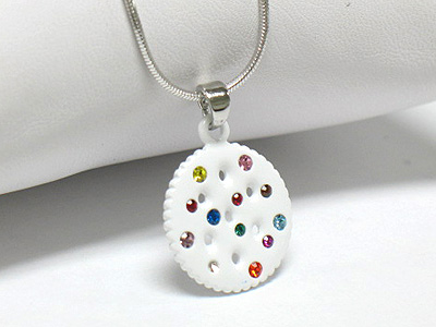 Crystal stud colored metal miniature cookie necklace