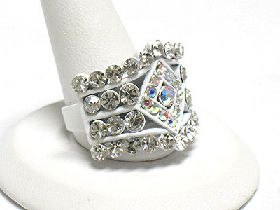 Crystal and colored metal adjustable fashion ring