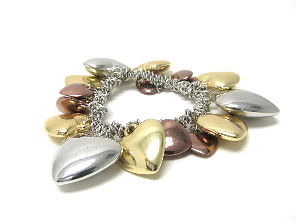Multi metal charm  heart strech bracelet