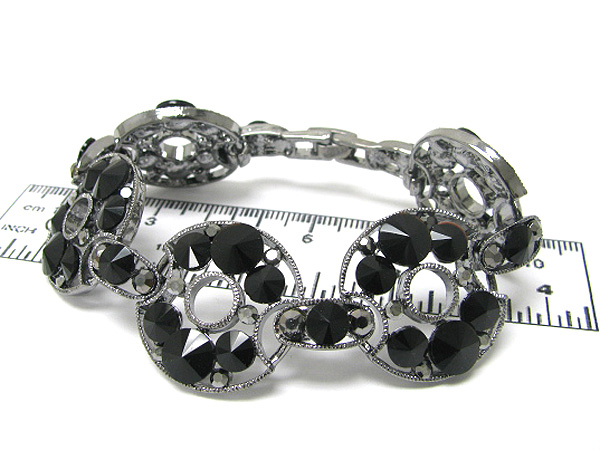 Multi size crystal round link metal bracelet 