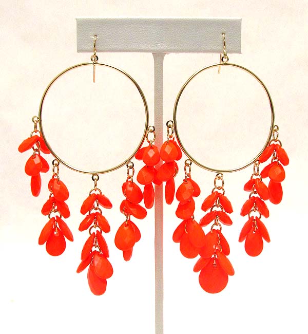Multi colorful acryl tear drop dangle hoop earring - hoops