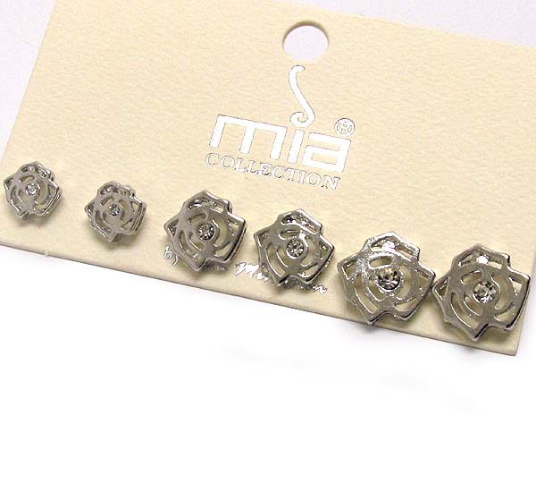 Crystal rose stud earring set of 3