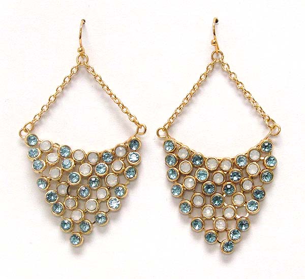 Crystal metal mesh triangle drop chain earring