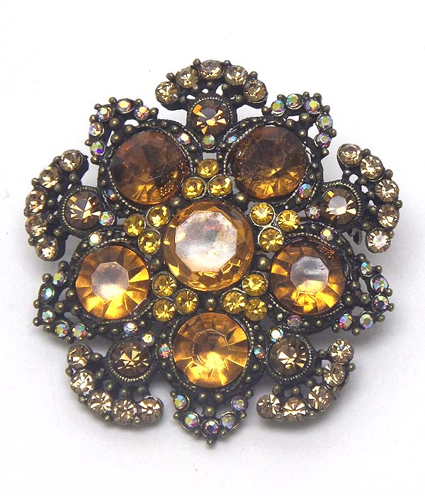Luxury crystal and stone flower brooch
