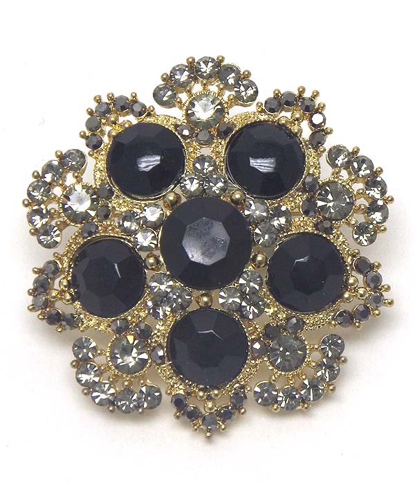 Luxury crystal and stone flower brooch