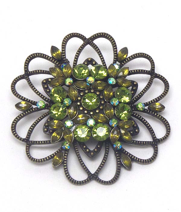 Luxury crystal and stone flower brooch