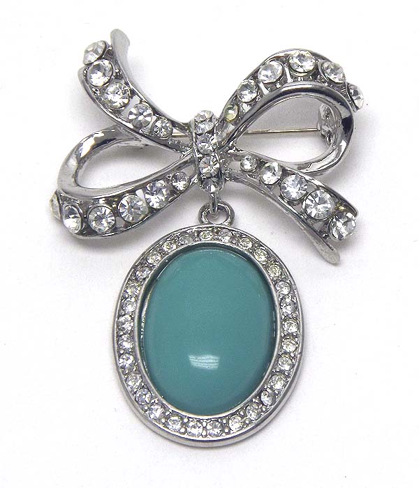 Crystal and stone ribbon and oval drop brooch